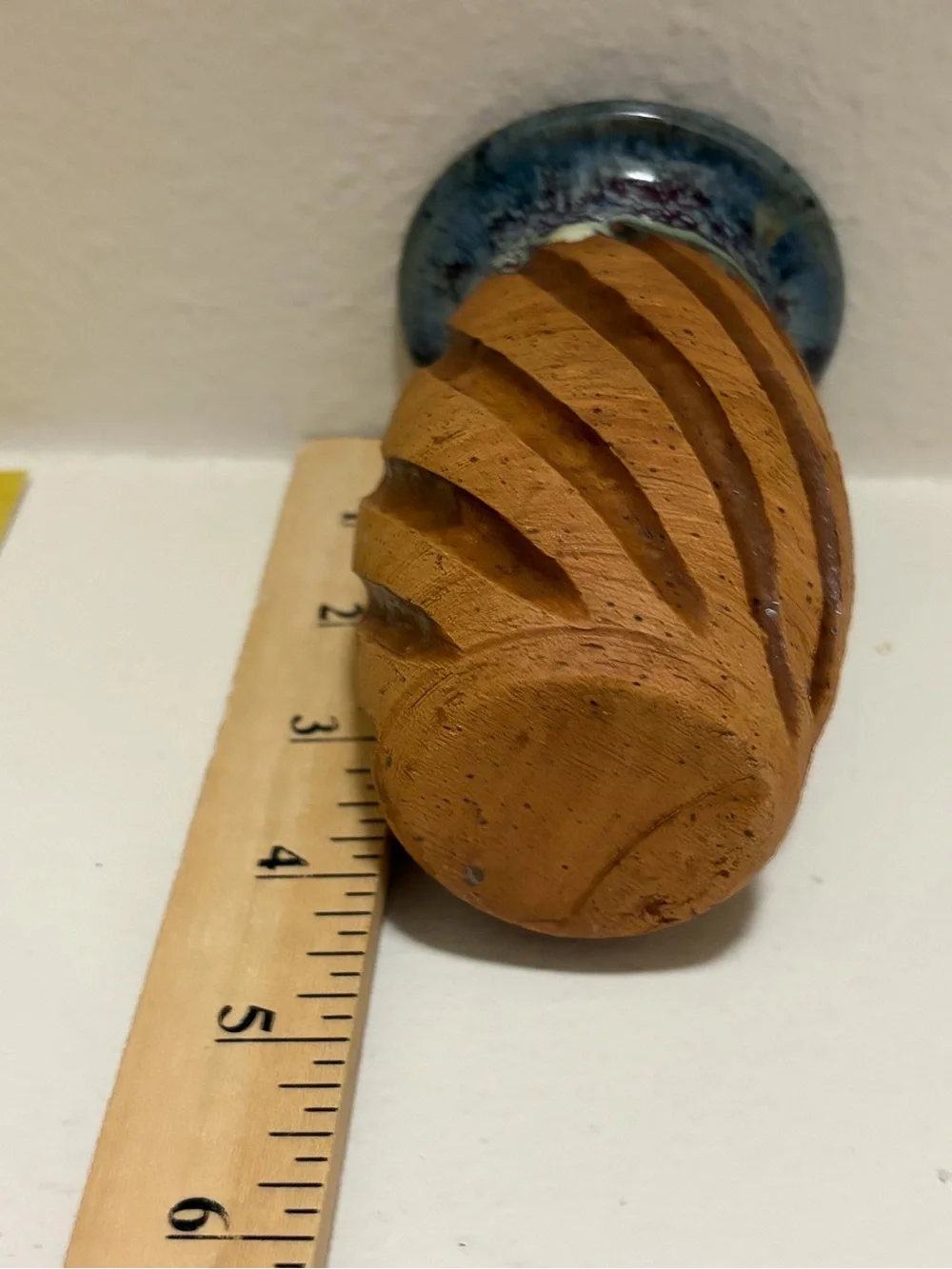 Handcrafted Studio 4.5” Pottery Bud Vase Carved Spiral Pattern Drip Glaze Rim